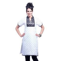 Lavennder Women's White Cotton Kurti