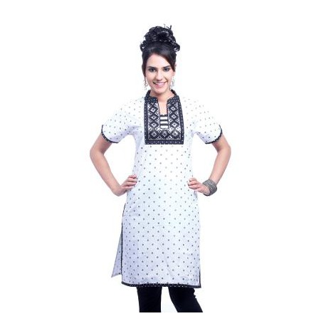 Lavennder Women's White Cotton Kurti