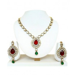 Apsara Plush Red Green Festive Necklace Set