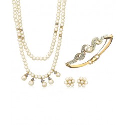 Siena Alba Bracelet & Dual String Pearl Necklace Set Combo