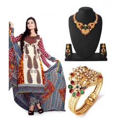 Variation Combo Of Necklace , Bangle and A stylish Dress Material