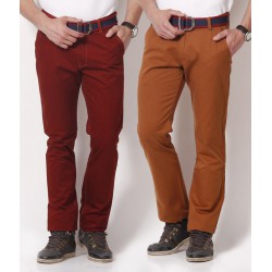 Uber Urban Brown-Maroon Pack of 2 Cotton Chinos