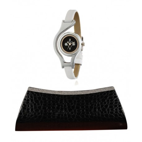 Oleva OJD64 Black Clutch with Free Women's Watch