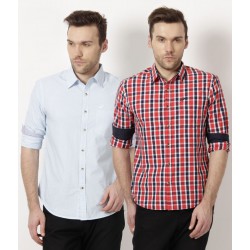 Silver Streak Light Blue-Red Combo of 2 Shirts