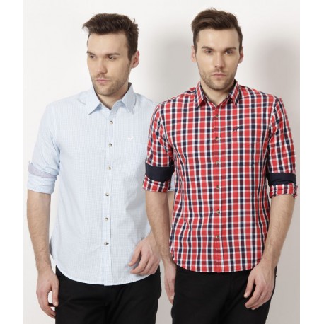 Silver Streak Light Blue-Red Combo of 2 Shirts