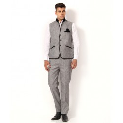 English Channel Gray Nehru Waistcoat With Black Piping and Matching Trouser