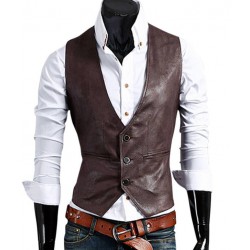 Raadhya Creations Dark Brown Faux Leather Waistcoat