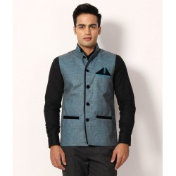 Dastak Green Cotton Blend Waistcoats