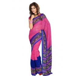 Ishin Georgette Saree - Bleu & Rose