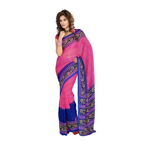 Ishin Georgette Saree - Bleu & Rose