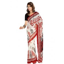 Ishin Georgette Saree - Rouge & Blanc