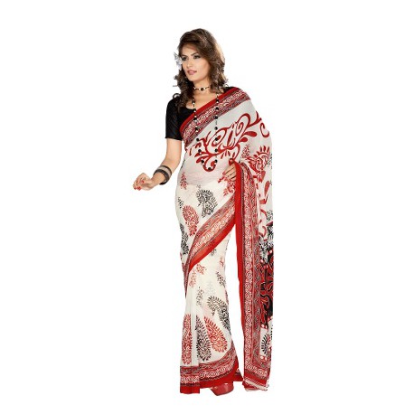 Ishin Georgette Saree - Rouge & Blanc